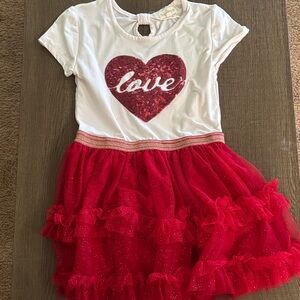 btween White Tee with Red Sequin Heart and Red Tulle Skirt
